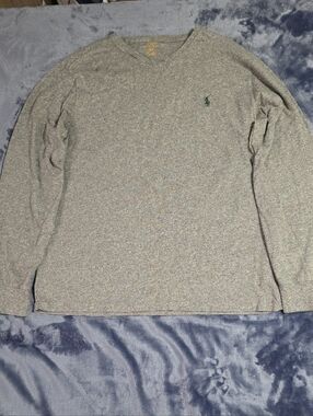 Polo Ralph Lauren Men's Long Sleeve Shirt - Heather Gray with Green Logo Size M